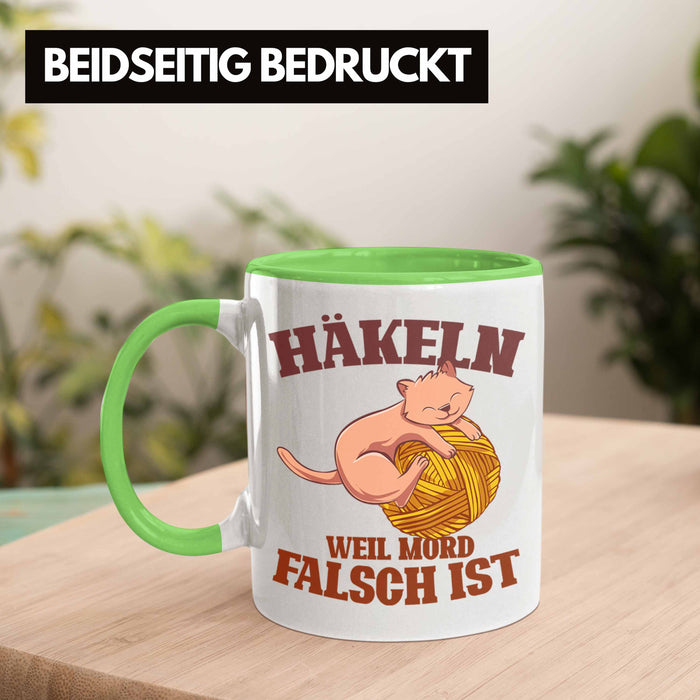 Lustige Strick Häkel-Tasse Geschenk Stricken Häkeln Grün Trendation