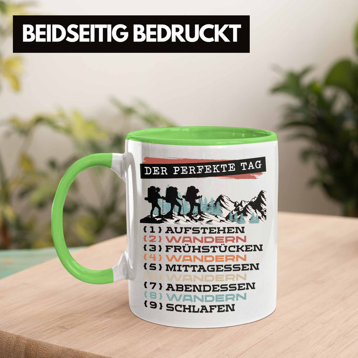 Wandern Tasse Geschenk für Wander-Fans Berge Spruch Der tolle Tag Geschenkidee Lustig Grün Trendation