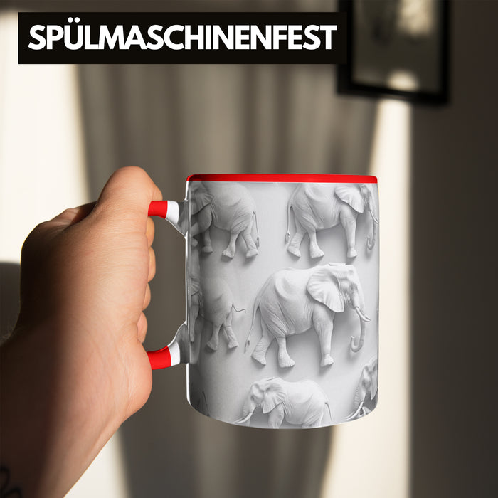 Elefanten 3D Tasse Geschenk Elefanten-Liebhaber Geschenkidee Steine Rot Trendation