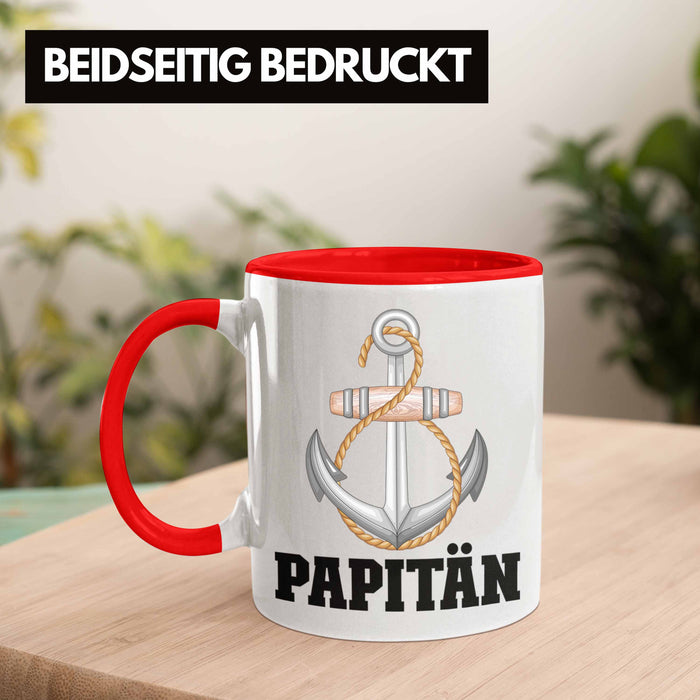 Papitän Tasse Geschenk Vater Kapitän Geschenkidee zum Vatertag Papa Boot Rot Trendation