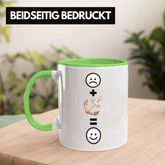 Kapitän Tasse Geschenk für Boots Anker Geburtstag Lustige Geschenkidee :( + Anker = :) Grün Trendation