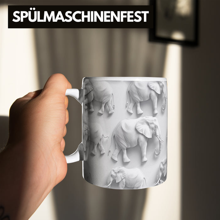 Elefanten 3D Tasse Geschenk Elefanten-Liebhaber Geschenkidee Steine Weiß Trendation