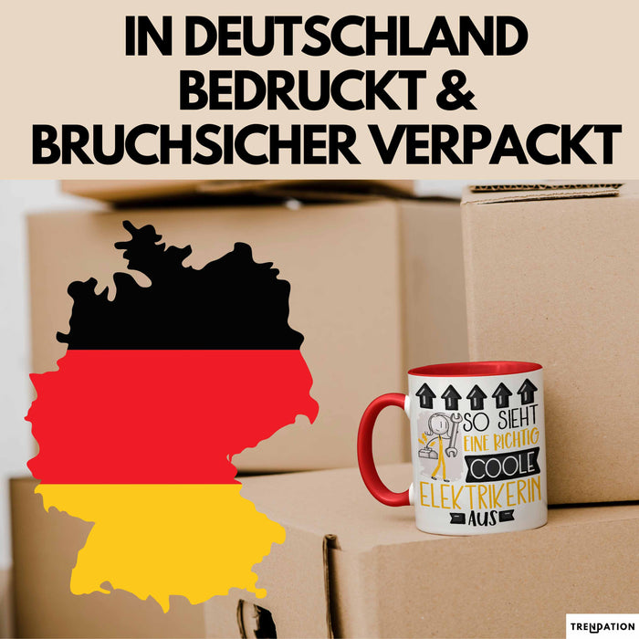 Elektrikerin Geschenk Tasse Geschenkidee für Elektrikerin Geburtstag Weihnachten Spruch So Sieht Eine Richtig Coole Elektrikerin Aus Kaffee-Becher Rot Trendation