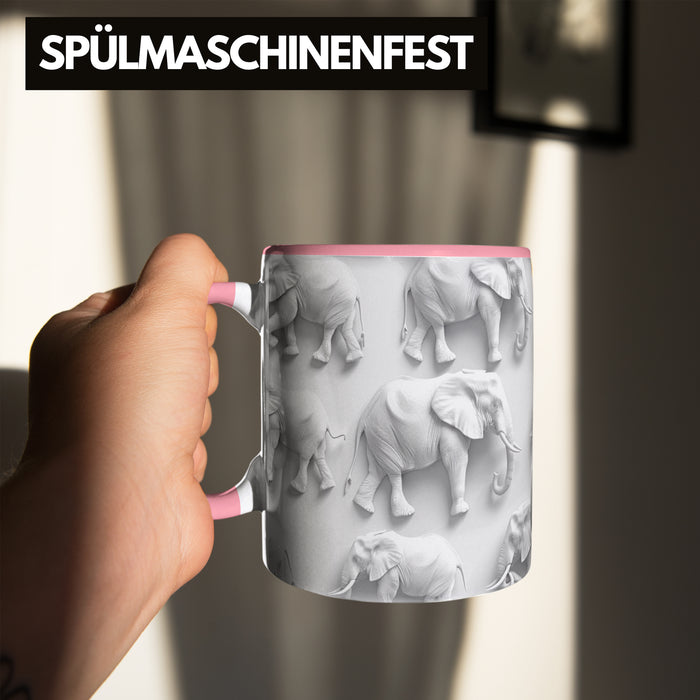 Elefanten 3D Tasse Geschenk Elefanten-Liebhaber Geschenkidee Steine Rosa Trendation