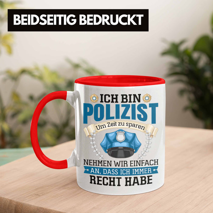 Polizist Tasse Geschenk Lustiger Spruch Männer Bester Polizei Rot Trendation