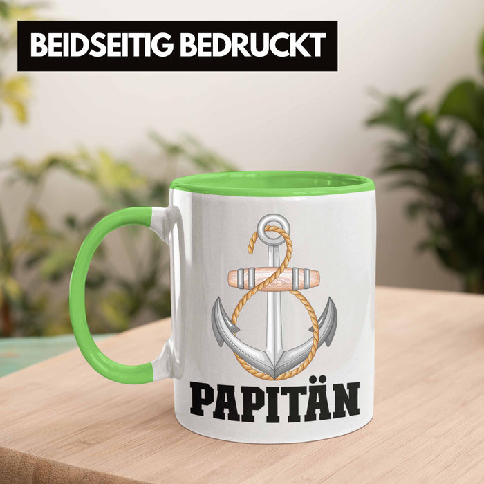 Papitän Tasse Geschenk Vater Kapitän Geschenkidee zum Vatertag Papa Boot Grün Trendation
