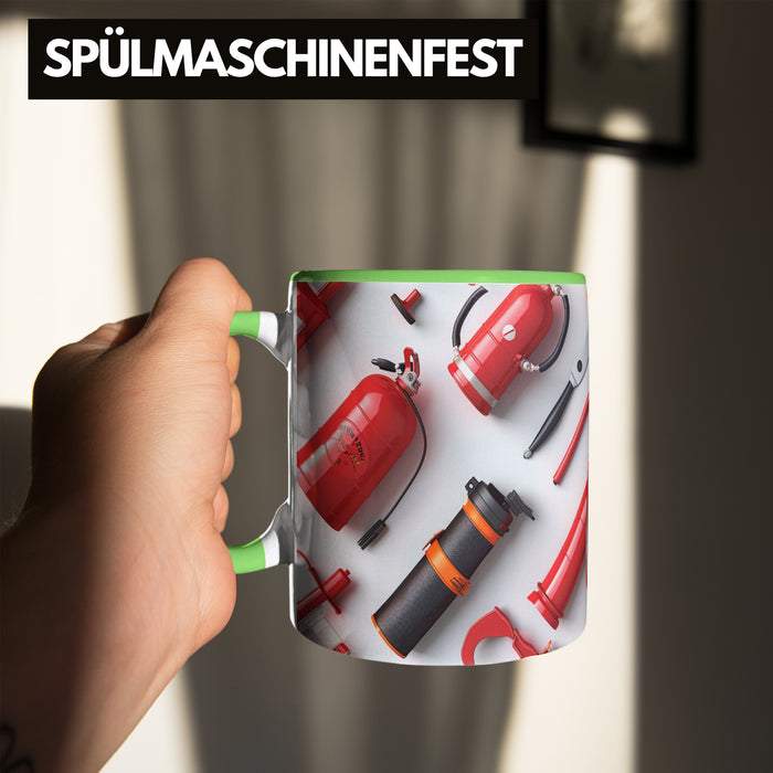 Feuerwehr Tasse Geschenk Feuerwehrmann 3D Tasse Grün Trendation