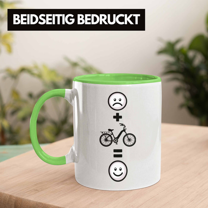 E-bike Tasse Geschenk für E-Bike fahrer Geburtstag Lustige Geschenkidee :( + E-Bike = :) Grün Trendation