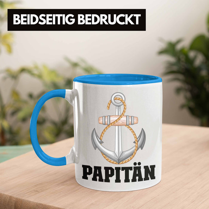 Papitän Tasse Geschenk Vater Kapitän Geschenkidee zum Vatertag Papa Boot Blau Trendation