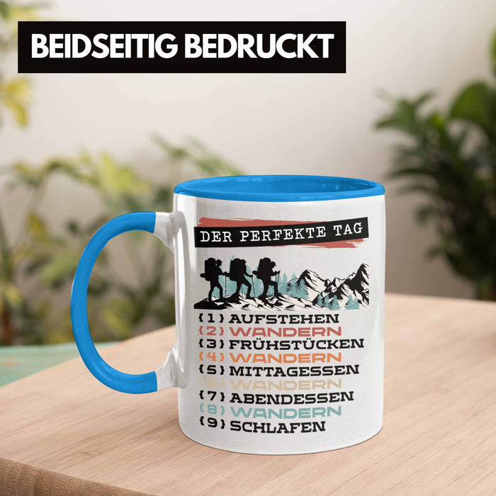 Wandern Tasse Geschenk für Wander-Fans Berge Spruch Der tolle Tag Geschenkidee Lustig Blau Trendation