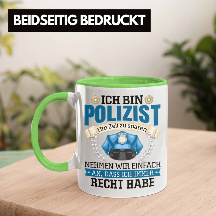 Polizist Tasse Geschenk Lustiger Spruch Männer Bester Polizei Grün Trendation