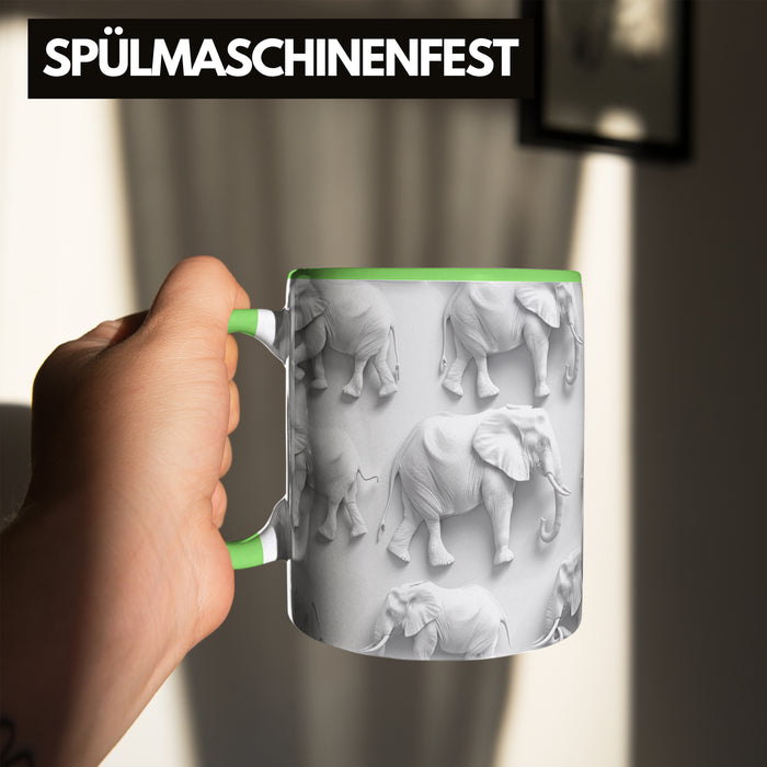 Elefanten 3D Tasse Geschenk Elefanten-Liebhaber Geschenkidee Steine Grün Trendation