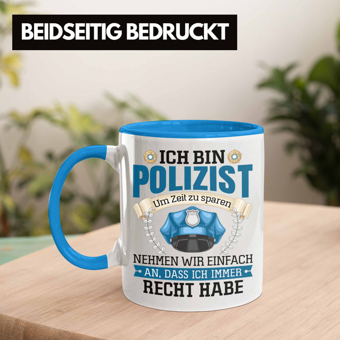 Polizist Tasse Geschenk Lustiger Spruch Männer Bester Polizei Blau Trendation