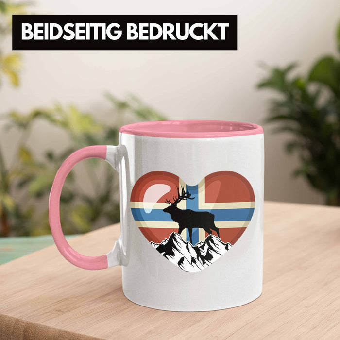 Norwegen Geschenke Tasse Flagge Nordkap Elch Norway Grafik Herz Rosa Trendation