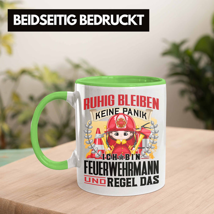 Feuerwehrmann Tasse Geschenk Lustiger Spruch Männer Ruhig Bleiben Feuerwehrmann Geschenkidee Grün Trendation