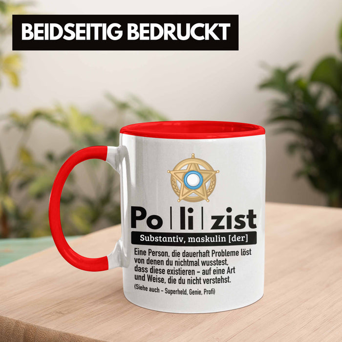 Polizist Tasse Geschenk Lustiger Spruch Definition Bester Polizei Rot Trendation