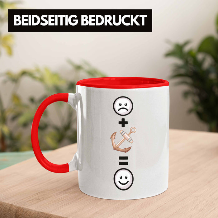 Kapitän Tasse Geschenk für Boots Anker Geburtstag Lustige Geschenkidee :( + Anker = :) Rot Trendation