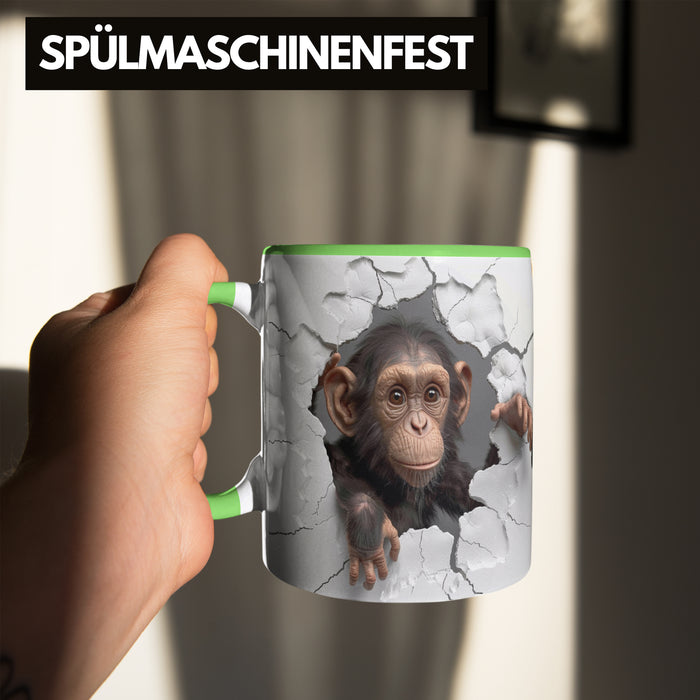 Affen Tasse 3D Chimpansen Kaffee-Becher Geschenkidee Affen-Liebhaber Grün Trendation