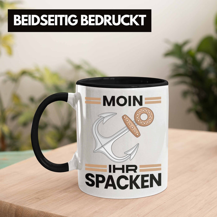 Möwe Anker Tasse Moin Ihr Spacken Norddeutschland Plattdeutsch Geschenkidee für Kapitän Trendation