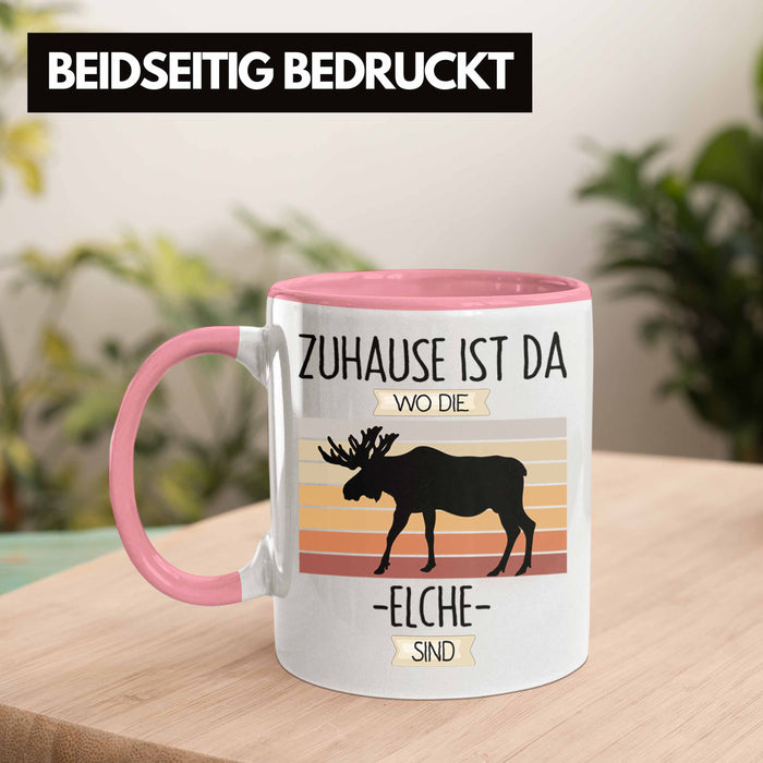 Elche Tasse Geschenk Geschenkidee Lustiger Spruch Zuhause Ist Da Wo Die Elche Sind Kanada Schweden Rosa Trendation