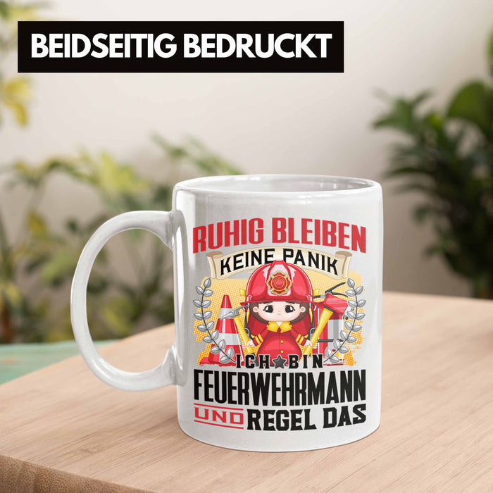Feuerwehrmann Tasse Geschenk Lustiger Spruch Männer Ruhig Bleiben Feuerwehrmann Geschenkidee Weiß Trendation