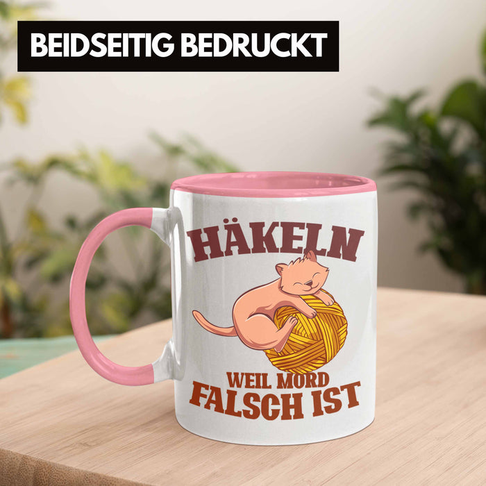 Lustige Strick Häkel-Tasse Geschenk Stricken Häkeln Rosa Trendation