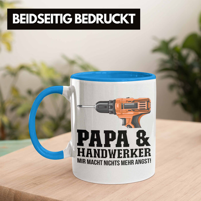 Papa und Handwerker Tasse Geschenkidee Vater für Handwerker Geburtstag Vatertag Spruch Geschenkidee Blau Trendation
