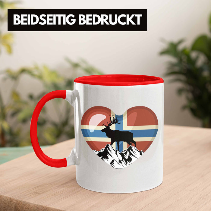 Norwegen Geschenke Tasse Flagge Nordkap Elch Norway Grafik Herz Rot Trendation