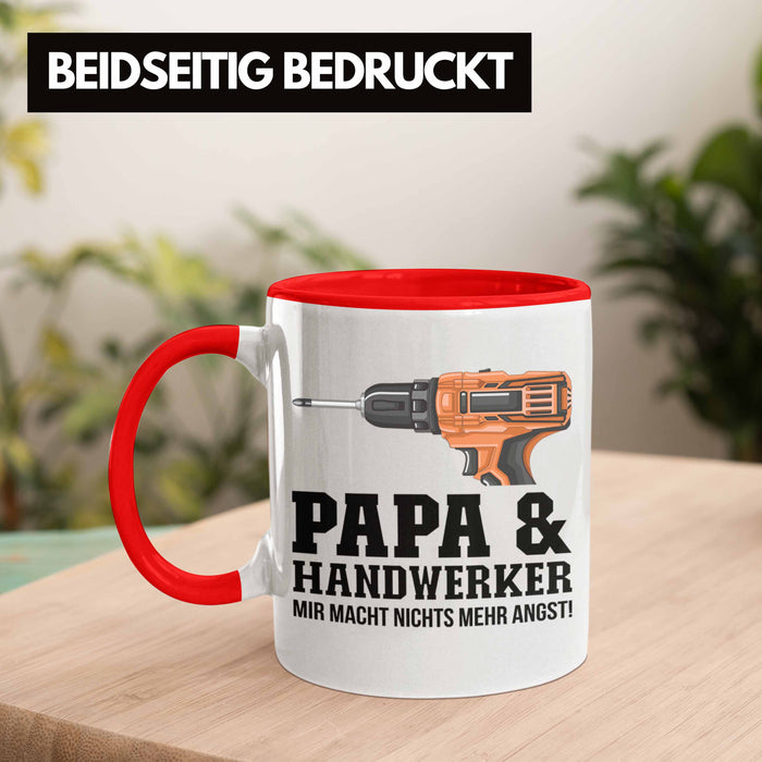 Papa und Handwerker Tasse Geschenkidee Vater für Handwerker Geburtstag Vatertag Spruch Geschenkidee Rot Trendation