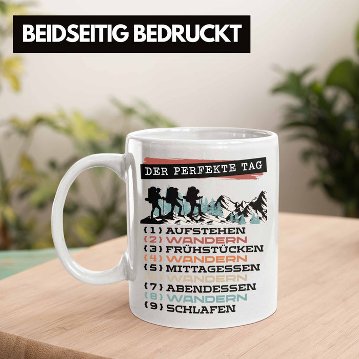 Wandern Tasse Geschenk für Wander-Fans Berge Spruch Der tolle Tag Geschenkidee Lustig Weiß Trendation
