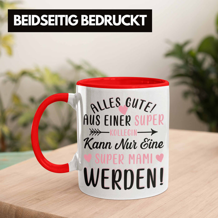 Mutterschutz Abschied Tasse Geschenk Kollegin Abschiedsgeschenk Werdende Mutter Mama Super Mami Rot Trendation