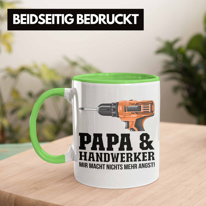 Papa und Handwerker Tasse Geschenkidee Vater für Handwerker Geburtstag Vatertag Spruch Geschenkidee Grün Trendation