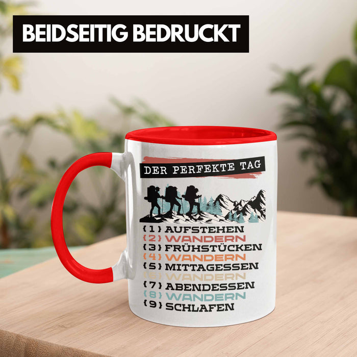 Wandern Tasse Geschenk für Wander-Fans Berge Spruch Der tolle Tag Geschenkidee Lustig Rot Trendation