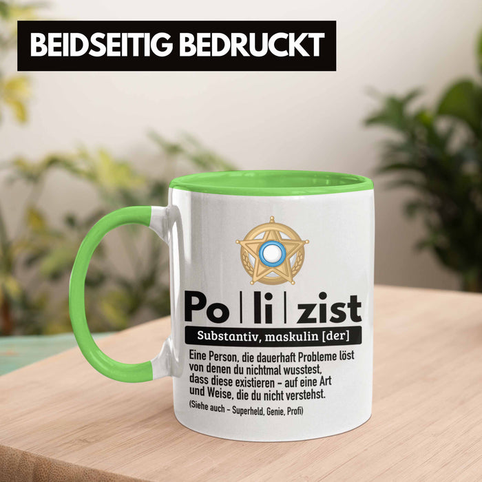 Polizist Tasse Geschenk Lustiger Spruch Definition Bester Polizei Grün Trendation