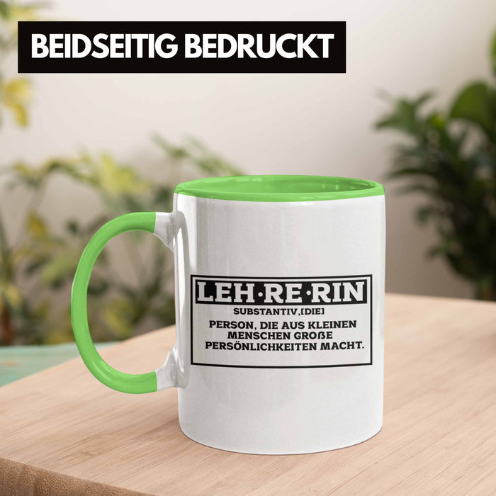 Lehrerin Tasse Abschiedsgeschenk für Lehrerinnen Geschenkidee Abschied Grün Trendation