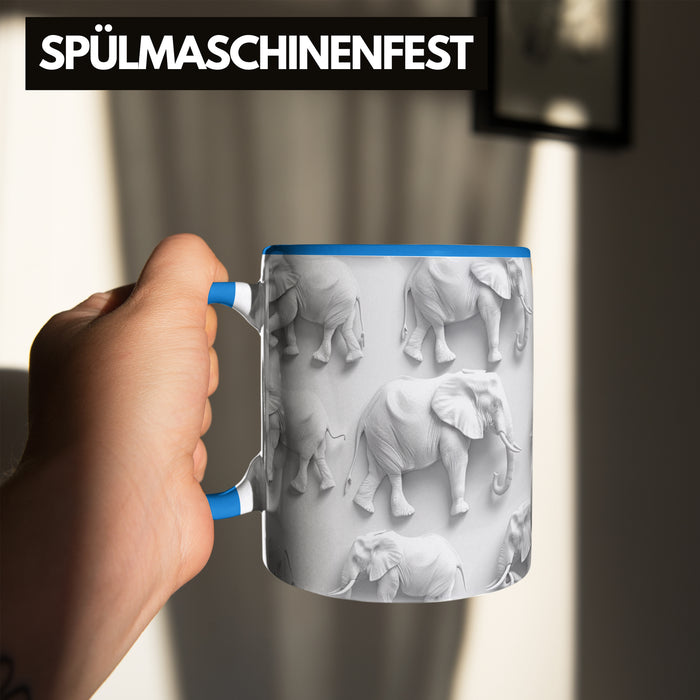 Elefanten 3D Tasse Geschenk Elefanten-Liebhaber Geschenkidee Steine Blau Trendation
