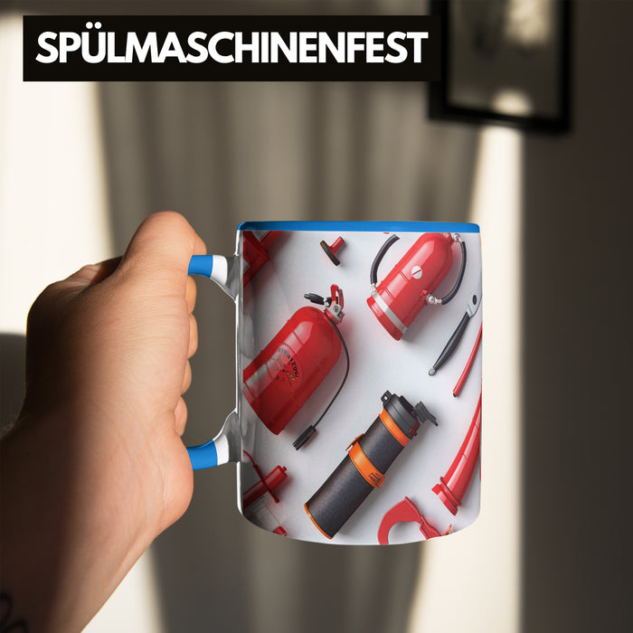 Feuerwehr Tasse Geschenk Feuerwehrmann 3D Tasse Blau Trendation