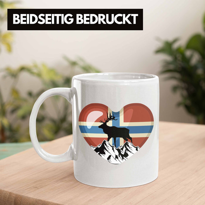Norwegen Geschenke Tasse Flagge Nordkap Elch Norway Grafik Herz Weiß Trendation