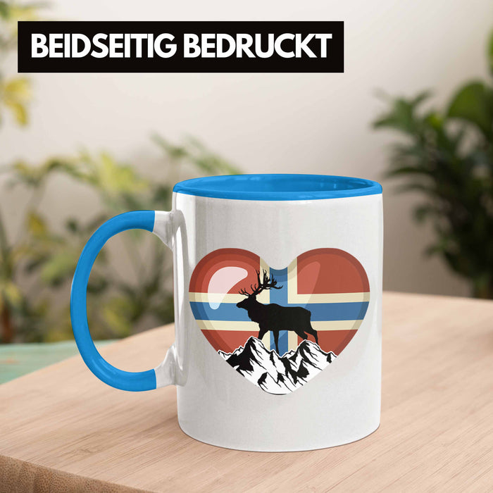 Norwegen Geschenke Tasse Flagge Nordkap Elch Norway Grafik Herz Blau Trendation