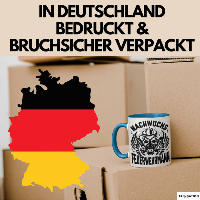 Nachwuchs Feuerwehrmann Tasse Geschenk Jungs Jungen Geschenkidee Freiwillige Feuerwehr Kaffee-Becher Blau Trendation