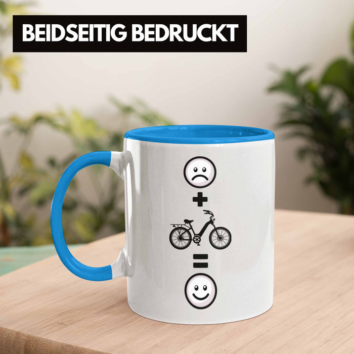 E-bike Tasse Geschenk für E-Bike fahrer Geburtstag Lustige Geschenkidee :( + E-Bike = :) Blau Trendation