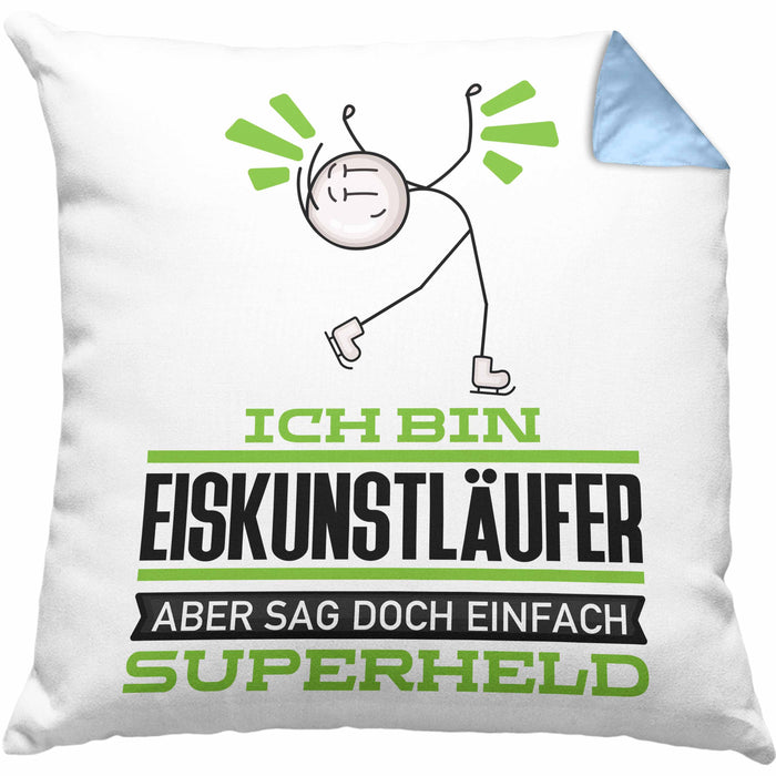 Eiskunstläufer Geschenk Kissen mit Füllung 40x40 Ich Bin Eiskunstläufer Aber Sag Doch Einfach Superheld Lustige Geschenkdiee für Eiskunstläufer (Grau) Blau Trendation
