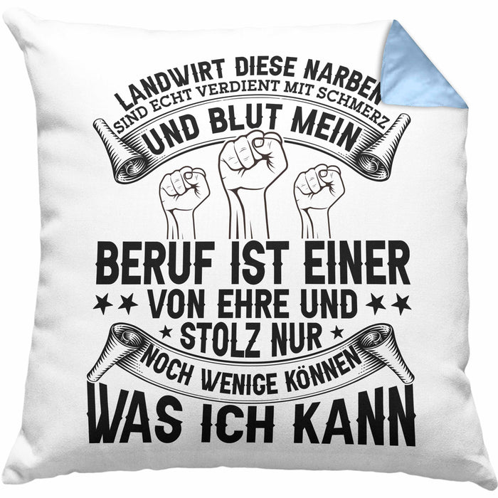 Landwirt Kissen mit Füllung 40x40 Geschenk Diese Narben Sind Echt Geschenkidee Bauer Bauernhof (Grau) Blau Trendation