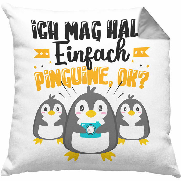 Pinguine Geschenk Kissen mit Füllung 40x40 Mädchen Geschenkdiee Pinguin-Liebhaberin Ich Mag Halt Einfach Pinguine Ok (Grau) Grau Trendation