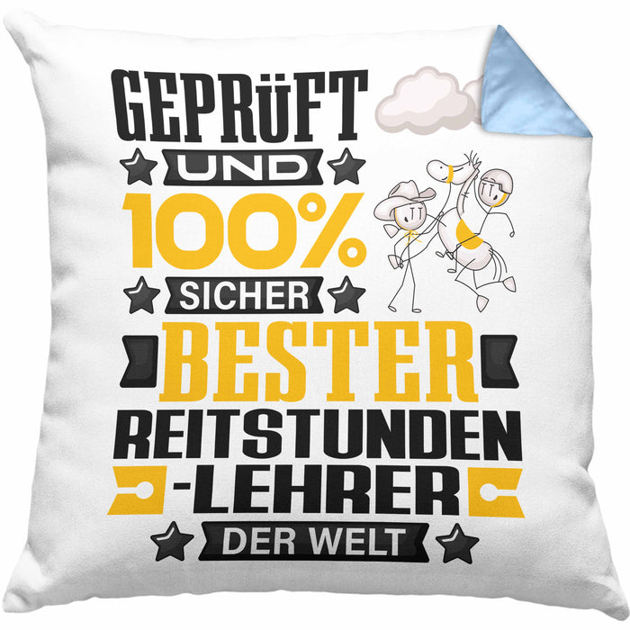 Reitstundenlehrer Geschenk Lustiger Spruch für Reitstundenlehrer Geschenkidee Bester Reitstundenlehrer Der WeltKissen mit Füllung 40x40 (Grau) Blau Trendation