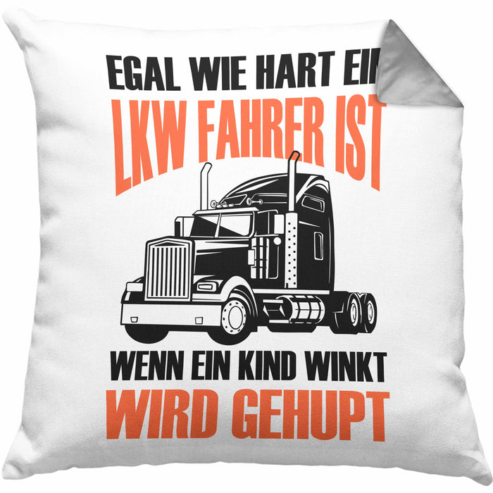 Lustige LKW-Fahrer Kissen mit Füllung 40x40 Geschenk für Truckliebhaber Wenn Ein Kind WInkt Wird Gehupt (Grau) Grau Trendation