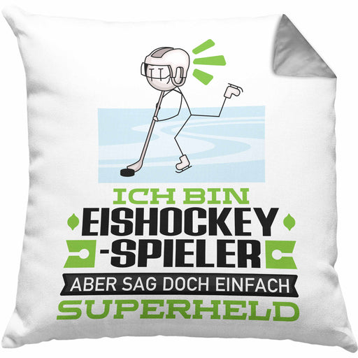 Eishockeyspieler Geschenk Kissen mit Füllung 40x40 Ich Bin Eishockeyspieler Aber Sag Doch Einfach Superheld Lustige Geschenkdiee für Eishockeyspieler (Grau) Grau Trendation