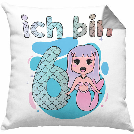 6. Geburtstag Mädchen Geschenk Meerjungfrau Geschenk Kissen mit Füllung 40x40 für Mädchen Nymphe Nixe Grafik (Grau) Grau Trendation