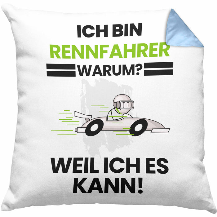 Rennfahrer Geschenk Kissen mit Füllung 40x40 Lustiger Spruch Ich Bin Rennfahrer Warum Weil Ich Es Kann Geschenkidee Bester Rennfahrer Geburtstag (Grau) Blau Trendation