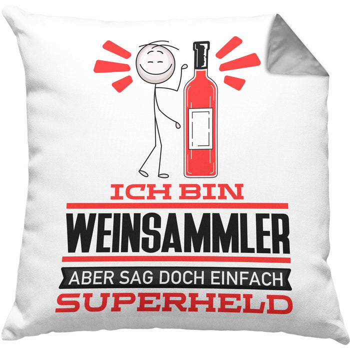 Weinsammler Geschenk Kissen mit Füllung 40x40 Ich Bin Weinsammler Aber Sag Doch Einfach Superheld Lustige Geschenkdiee für Weinsammler (Grau) Grau Trendation